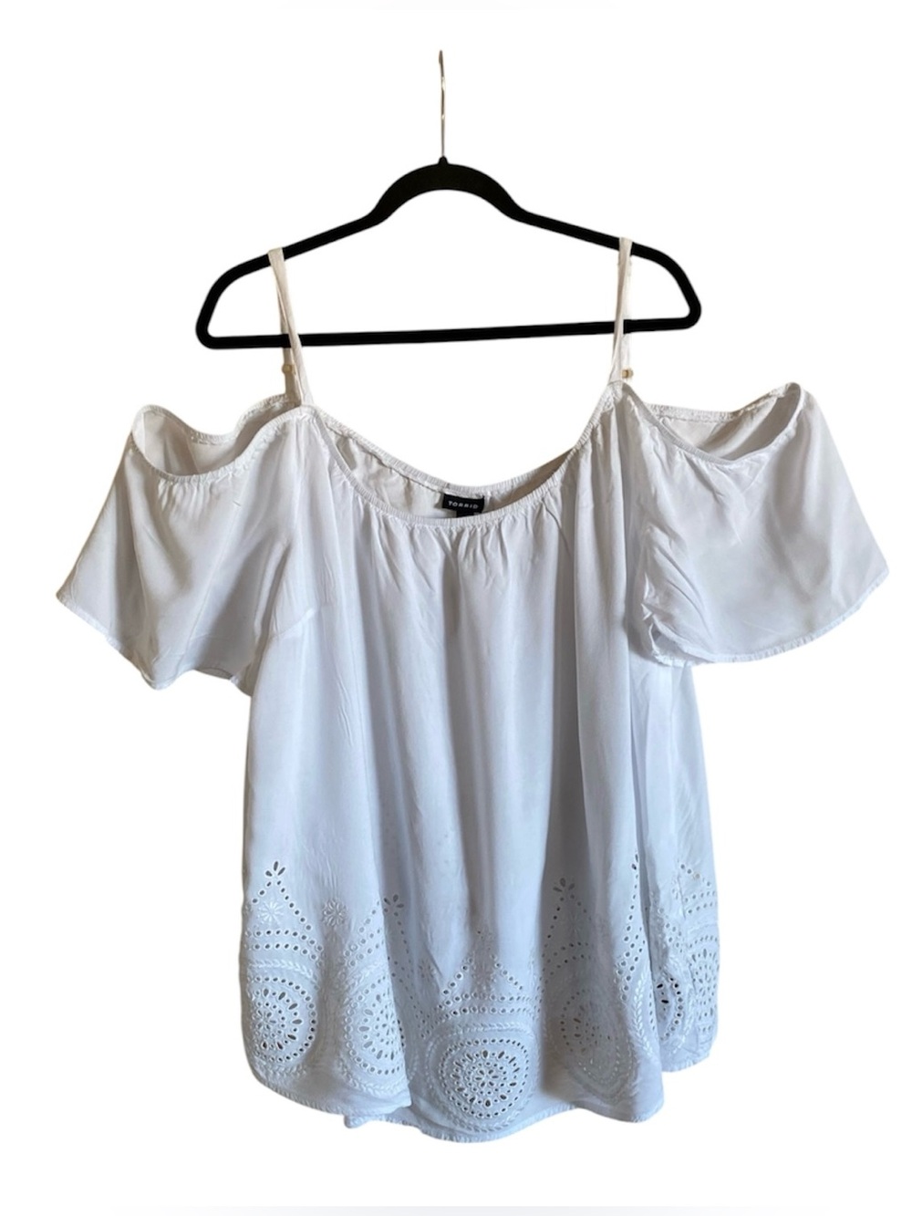 Women’s TORRID Off Shoulder Eyelet Embroidered Blouse Top White 3